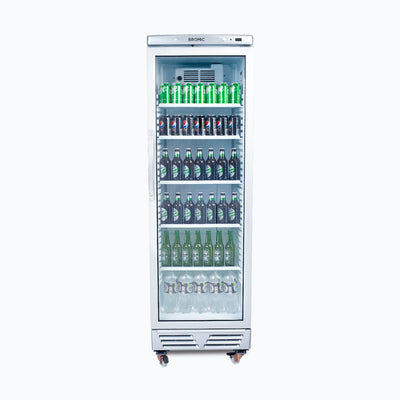 Bromic GM0374-NR - Upright Display Fridge 372L, 1 Door, Flat Glass, White with Silver Trim, 595mm