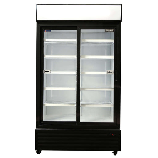 Crusader CCE1130SBLK - Double Sliding Glass Door Display Fridge Black