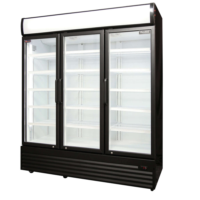 Crusader CCE1630BLK - Triple Glass Door Display Fridge Black