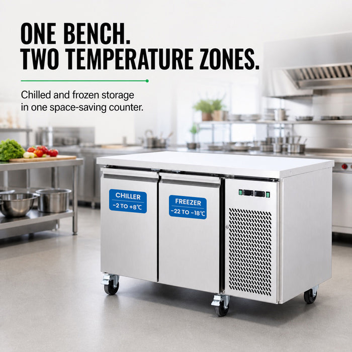FED Thermaster GN2100DT - Double Door Dual Temp GN Counter Fridge Freezer 1360mm - image 4