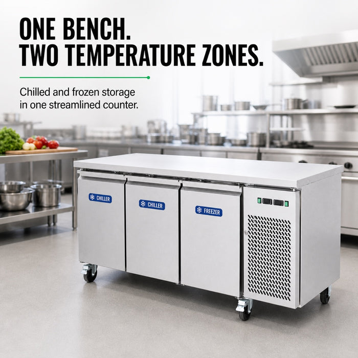 FED Thermaster GN3100DT - Triple Door Dual Temp GN Counter Fridge Freezer 1795mm - image 4