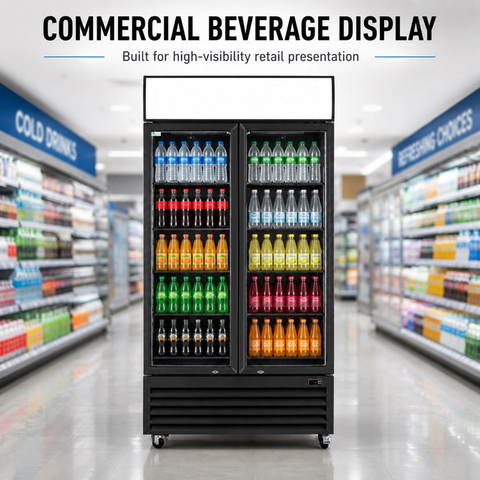 FED Thermaster LG-1000BP - Double Glass Door Upright Drink Fridge Black 885L - image 4
