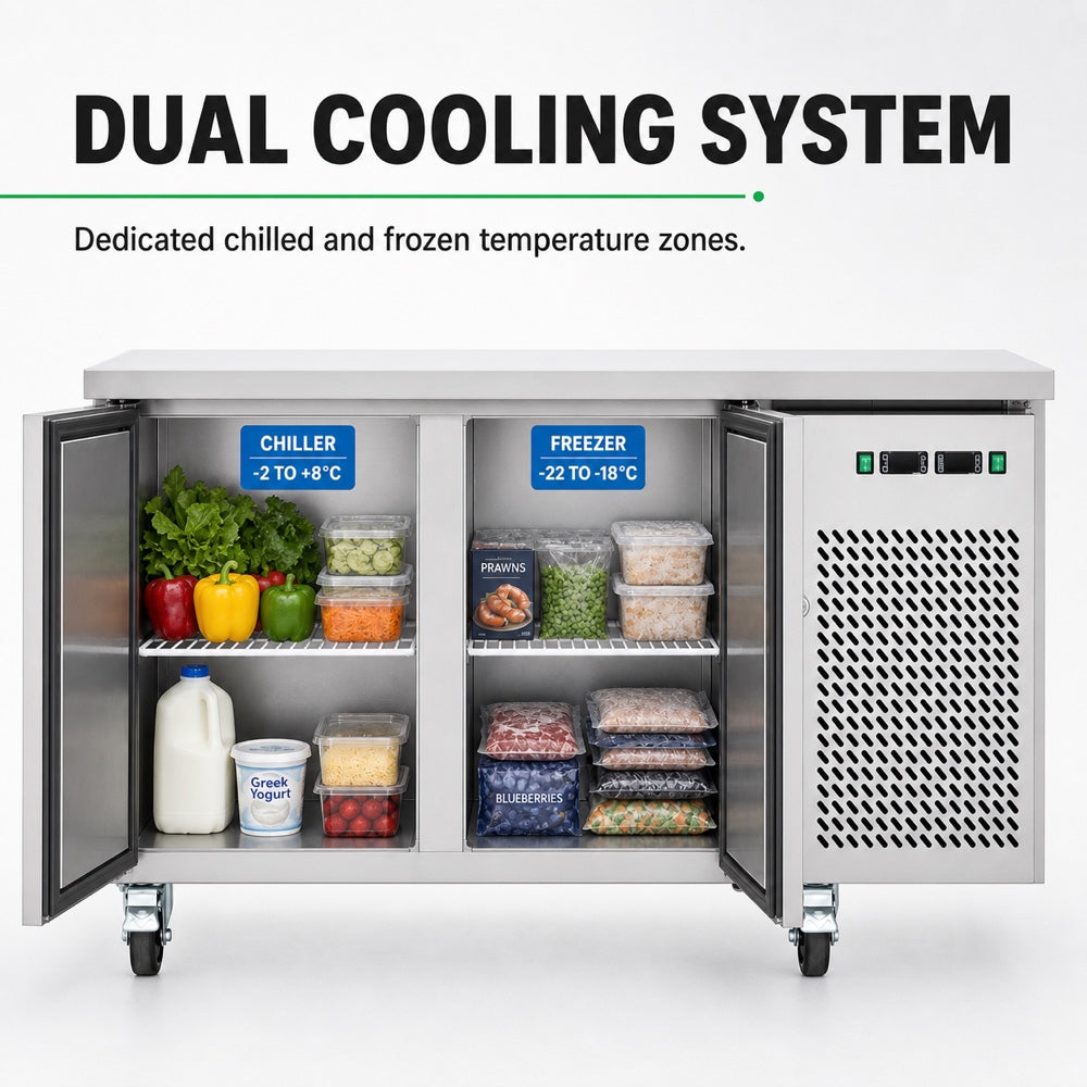 FED Thermaster GN2100DT - Double Door Dual Temp GN Counter Fridge Freezer 1360mm - image 5