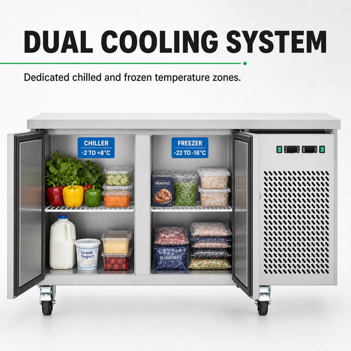 FED Thermaster GN2100DT - Double Door Dual Temp GN Counter Fridge Freezer 1360mm - image 5