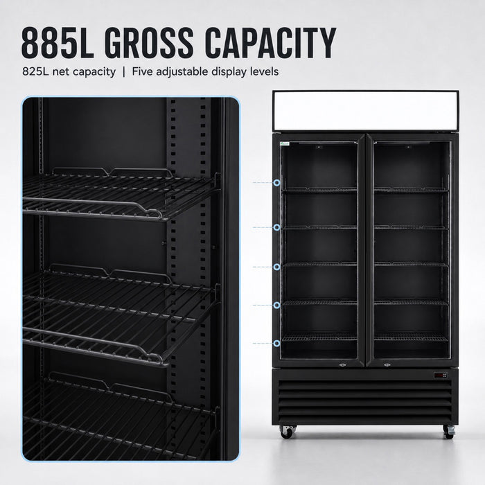 FED Thermaster LG-1000BP - Double Glass Door Upright Drink Fridge Black 885L - image 7