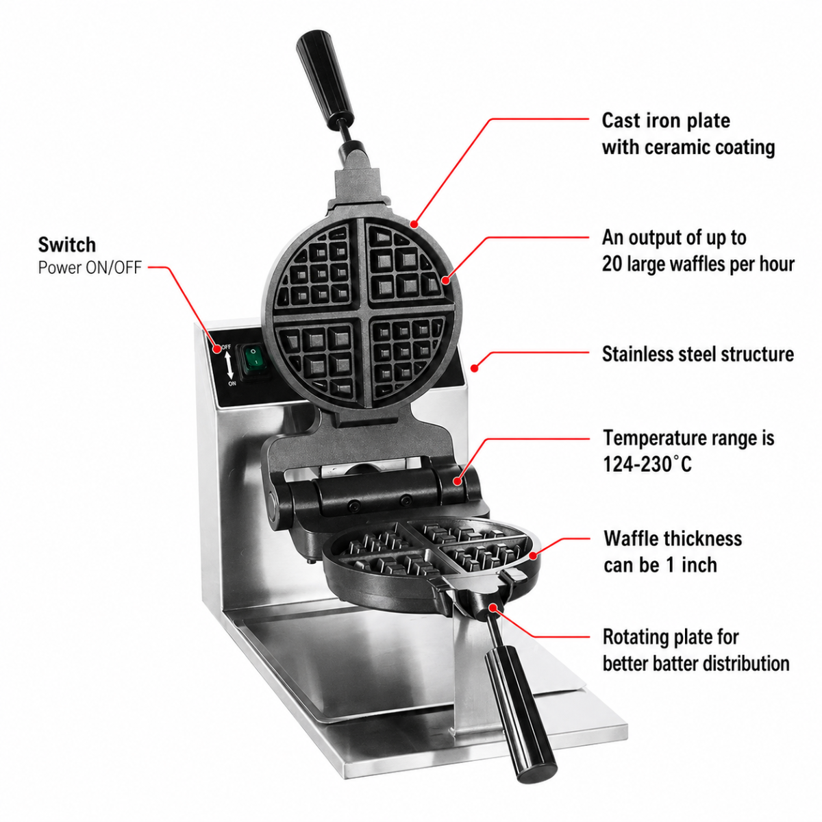 Benchstar WB-04A - Rotating Belgian Waffle Maker - image 2
