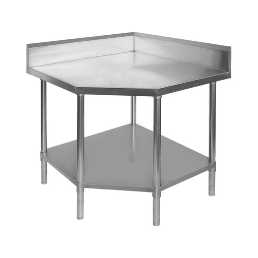 Modular Systems 0900-6-WBCB/H - Stainless Steel Corner Workbench with Angled Front & Splashback 900 x 900mm