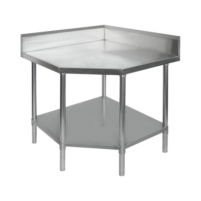Modular Systems 0900-6-WBCB/H - Stainless Steel Corner Workbench with Angled Front & Splashback 900 x 900mm