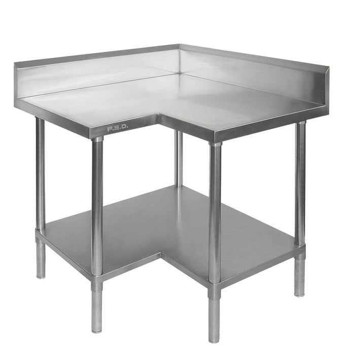 Modular Systems 0900-6-WBCB - Stainless Steel L-Shaped Corner Workbench with Splashback 900 x 900mm