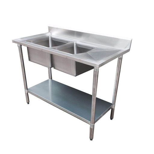 Modular Systems 1500-7-DSBL - Economic Stainless Steel Double Sink Bench, Left Bowls, 1500 x 700mm