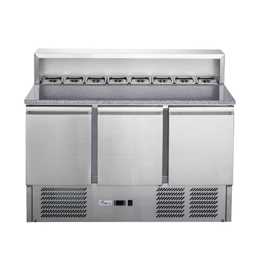 FED-X XGNS1300E - Three Door Salad Prep Fridge with Marble Top 1365mm