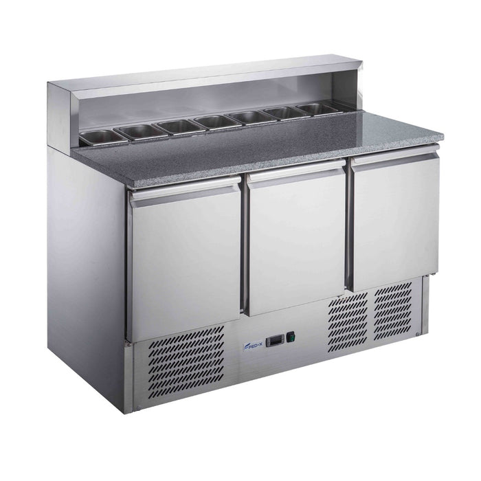FED-X XGNS1300E - Three Door Salad Prep Fridge with Marble Top 1365mm - image 3