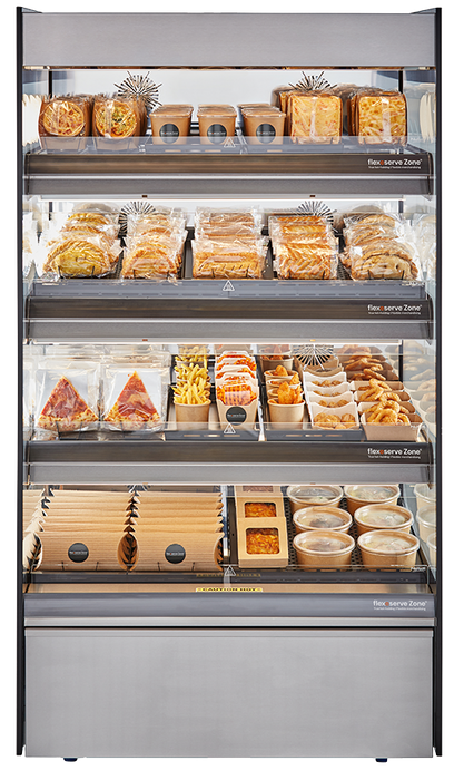 Flexeserve NUE-FXZNA60S4C - Zone Heated Display, 4 Tier Floor Standing, Curved, 556mm
