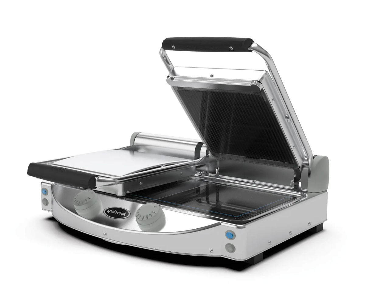 Spidocook SPE-SP020PR / SPE-SP020R - Spidoglass Sandwich Press, Double, Ribbed Top, Smooth Bottom, 2 x 250 x 250mm
