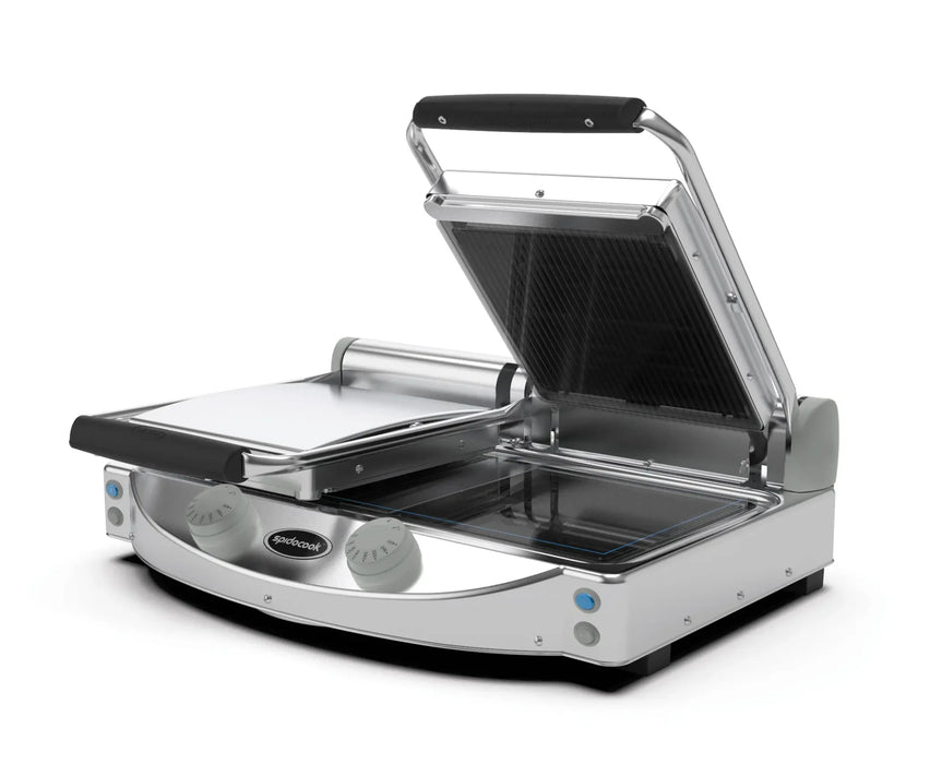 Spidocook SPE-SP020PR / SPE-SP020R - Spidoglass Sandwich Press, Double, Ribbed Top, Smooth Bottom, 2 x 250 x 250mm