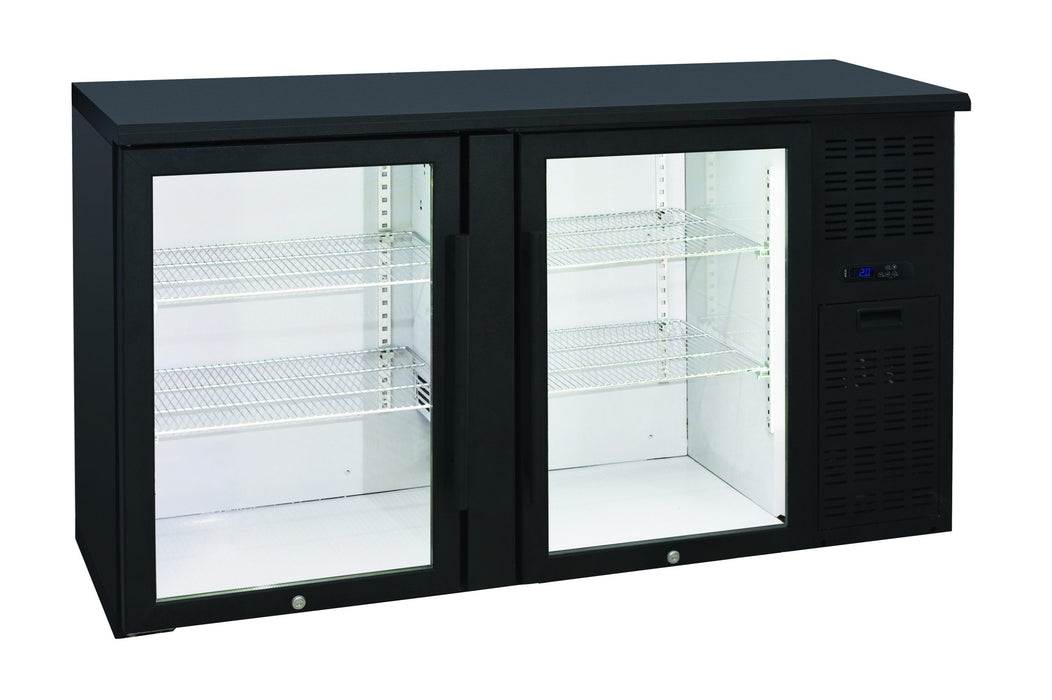 Anvil BBZ0200 - 2 Door Glass Door Back Bar Fridge, Black, 1460mm