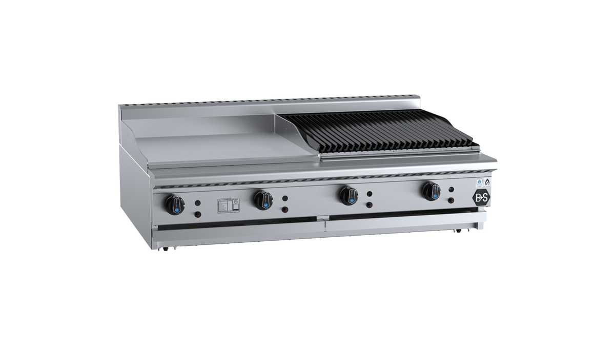 B+S Black BT-GRP6-CBR6BM - 1200mm Grill Plate & Char Broiler Bench Mounted