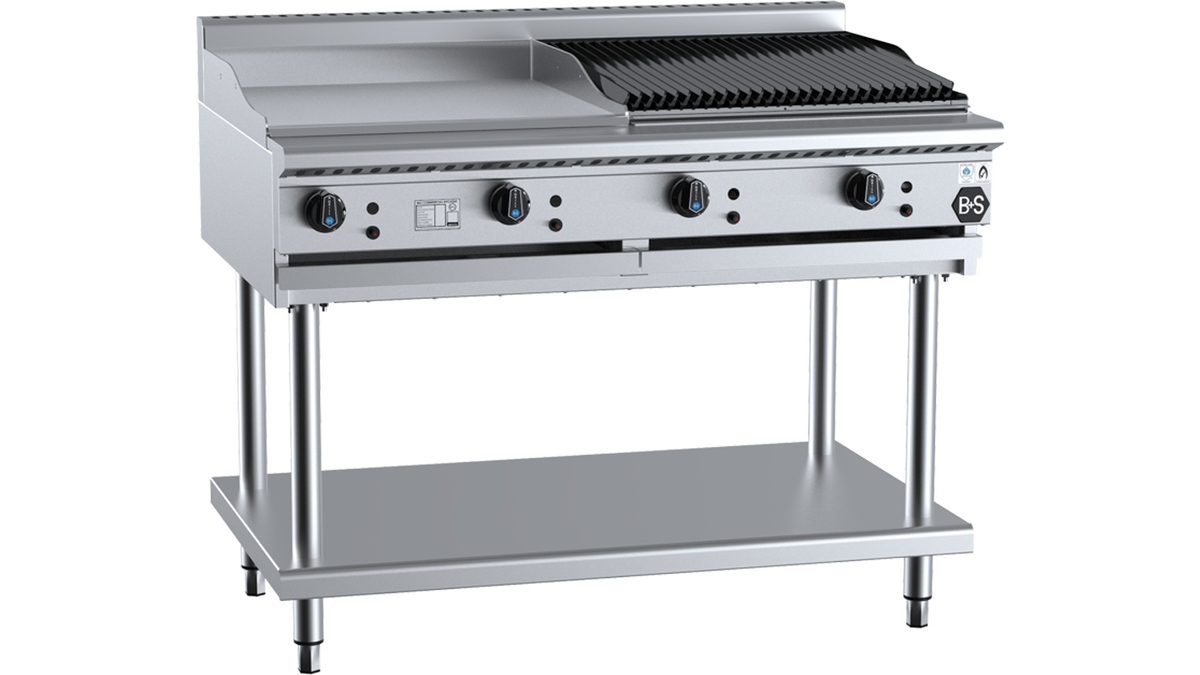 B+S Black BT-GRP6-CBR6 - 1200mm Gas Grill Plate & Char Broiler on Stand