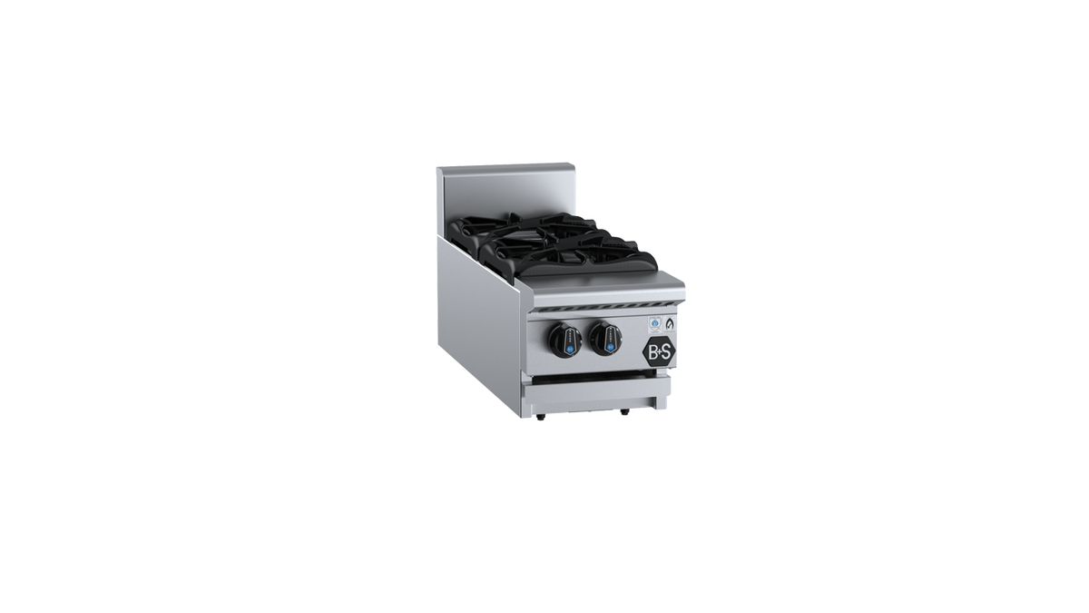 B+S Black BT-SB2BM - 300mm 2 Burner Gas Boiling Top Bench Mounted