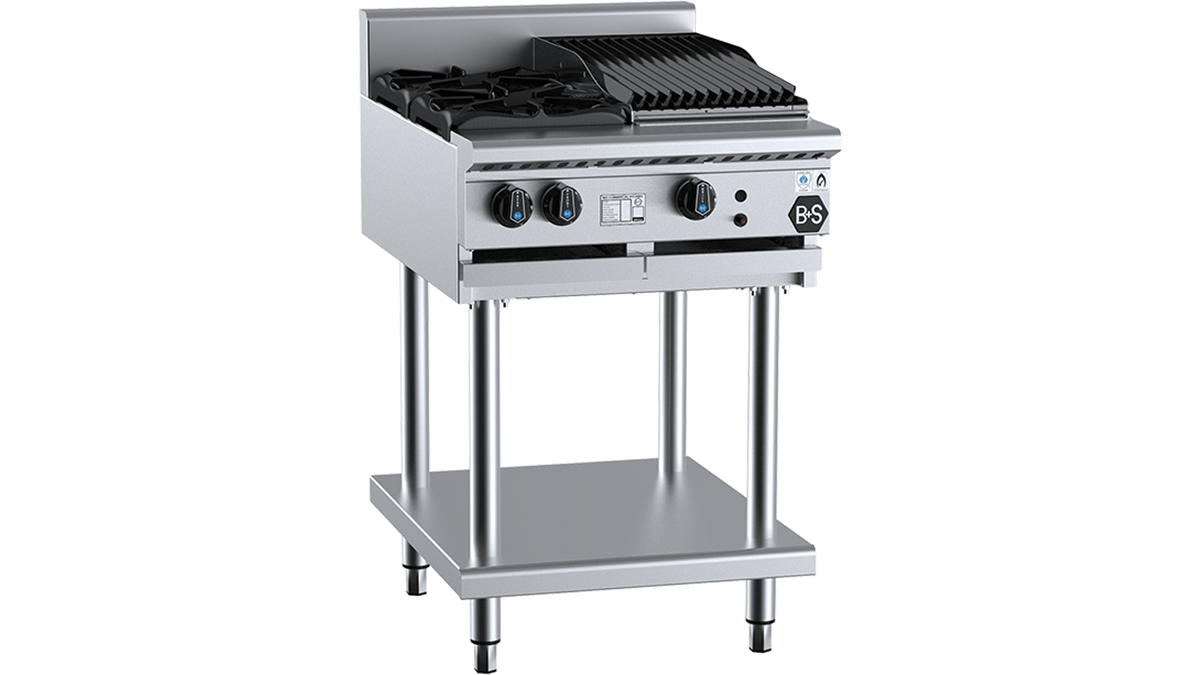B+S Black BT-SB2-CBR3 - 600mm Gas 2 Burner & Char Broiler on Stand