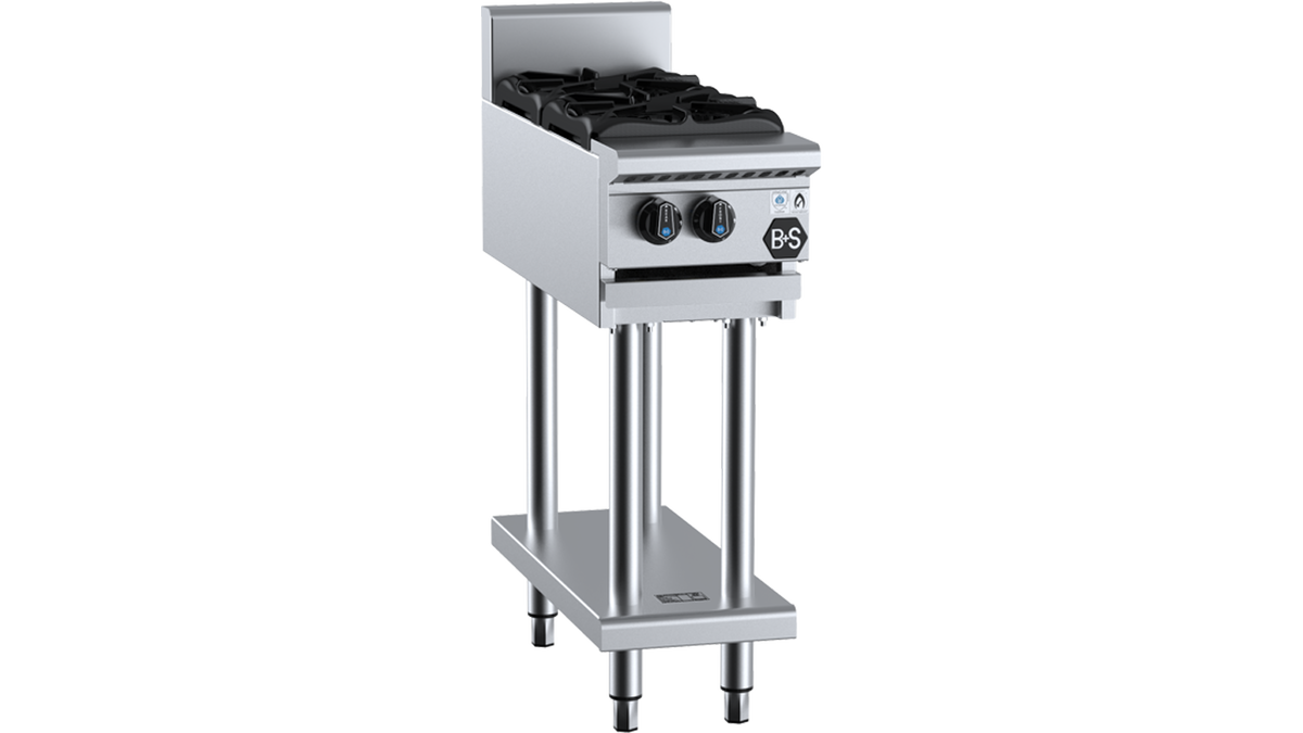 B+S Black BT-SB2 - 300mm 2 Burner Gas Boiling Top on Stand