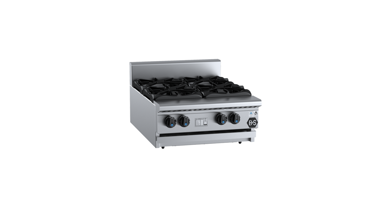 B+S Black BT-SB4BM - 600mm 4 Burner Gas Boiling Top Bench Mounted