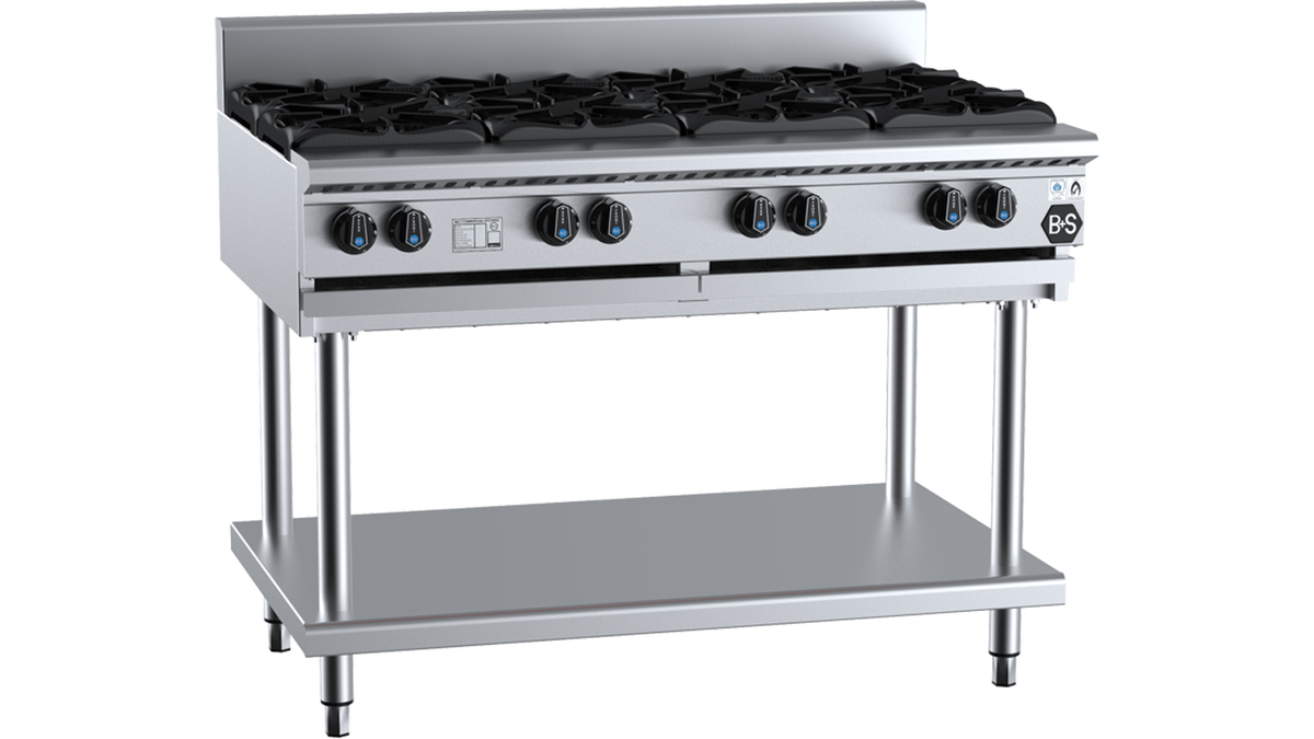 B+S Black BT-SB8 - 1200mm 8 Burner Gas Boiling Top on Stand