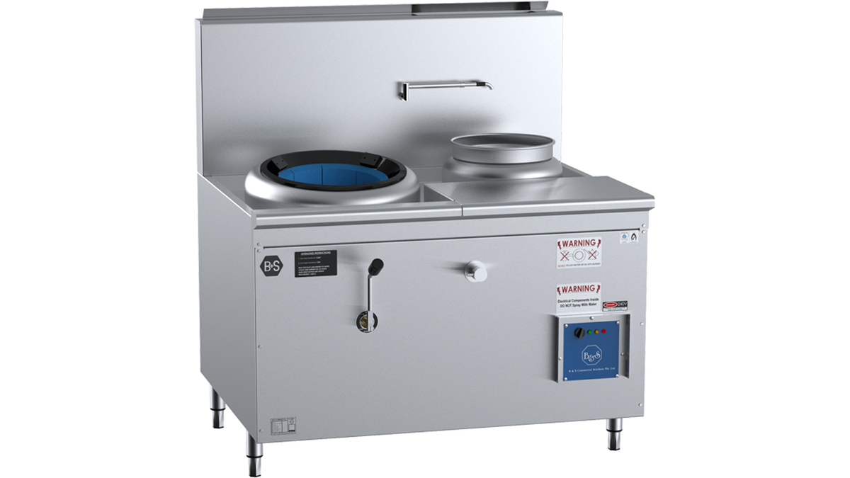 B+S Black CCF-HP1+1R - 1200mm Hi Pac Gas Wok, Right Rear Pot & Prep Table