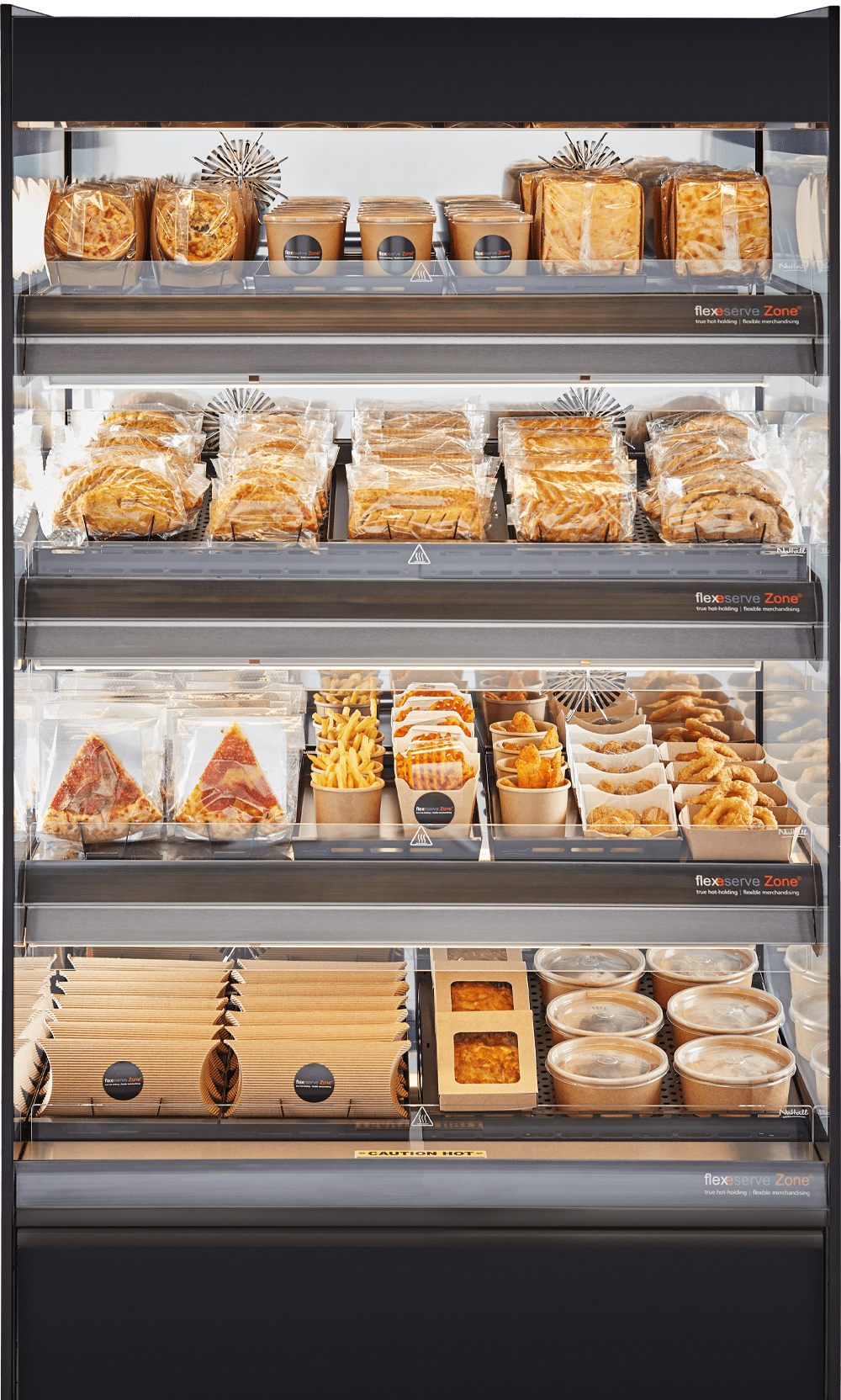 Flexeserve NUE-FXZNA10S4C - Zone Heated Display, 4 Tier Floor Standing, Curved, 975mm