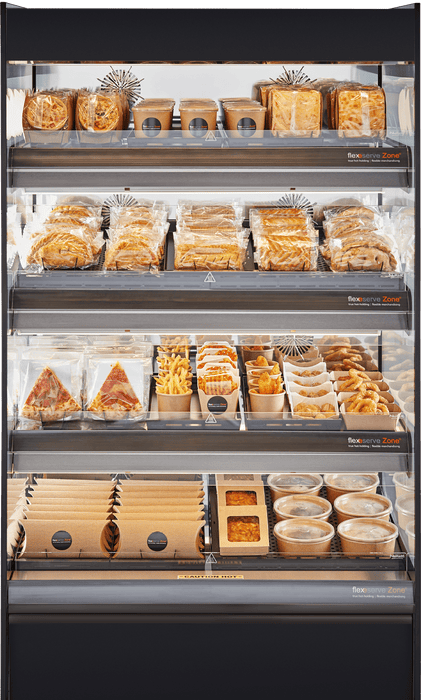 Flexeserve NUE-FXZNA10S4C - Zone Heated Display, 4 Tier Floor Standing, Curved, 975mm