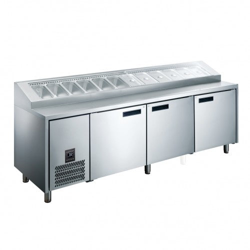 Glacian HPB2476 - Pizza Prep Fridge, 3 Doors, 12 x 1/3 GN Pans, 2476mm