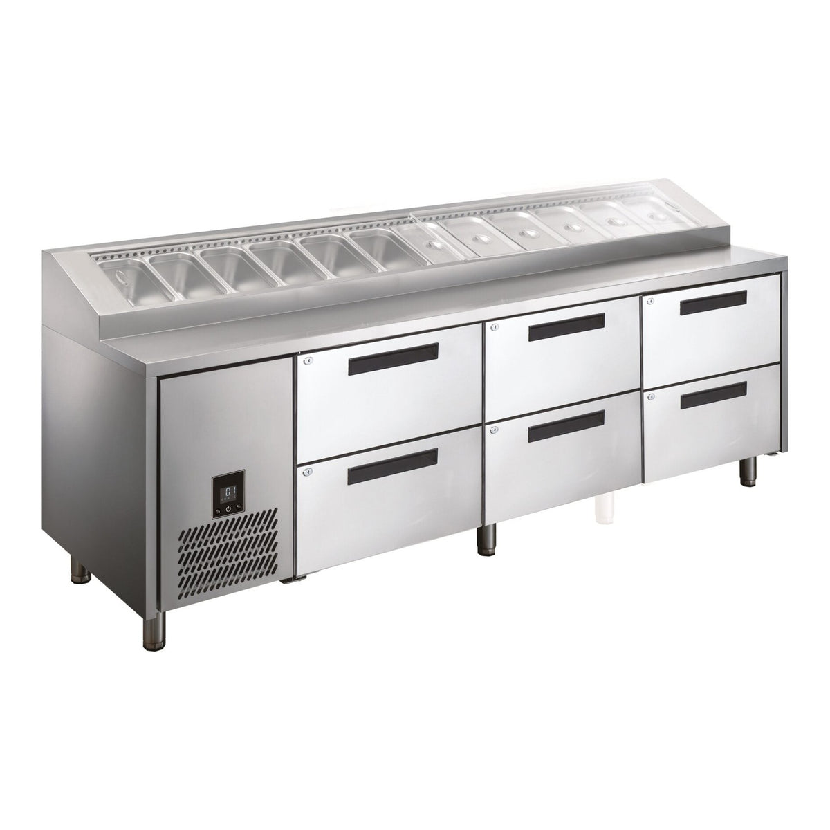 Glacian HPB2476DDD - Pizza Prep Fridge with Drawers, 12 x 1/3 GN Pans, 2476mm
