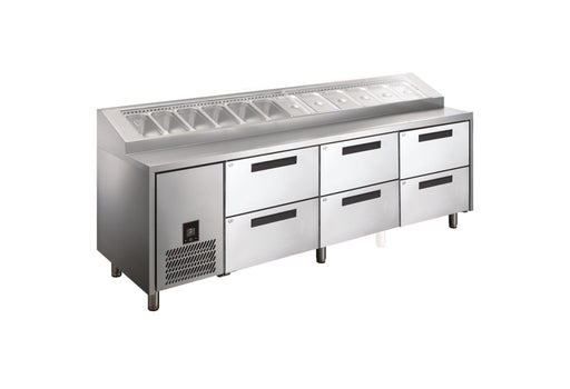 Glacian HPB2476DDD - Pizza Prep Fridge with Drawers, 12 x 1/3 GN Pans, 2476mm
