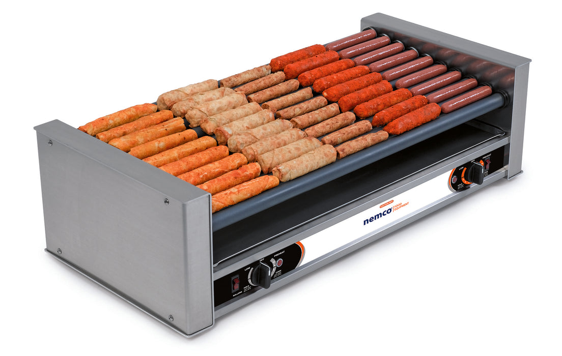 Nemco NME-8045WSLT-230 / NME-8045SXW-SLT-230 - Slanted Hot Dog Roller Grill, 45 Hot Dogs