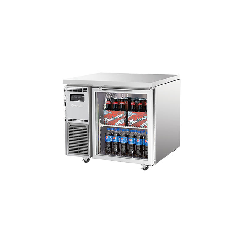 Turbo Air KGR9-1-N - 1 Glass Door Underbench Fridge 900mm 198L