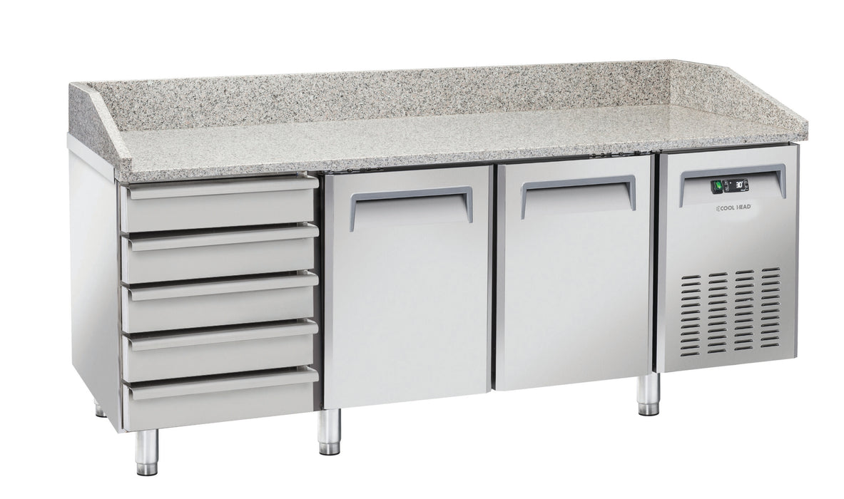 Saltas MPB0026 - Pizza Prep Fridge, Granite Top, with Ambient Drawers, 2025mm