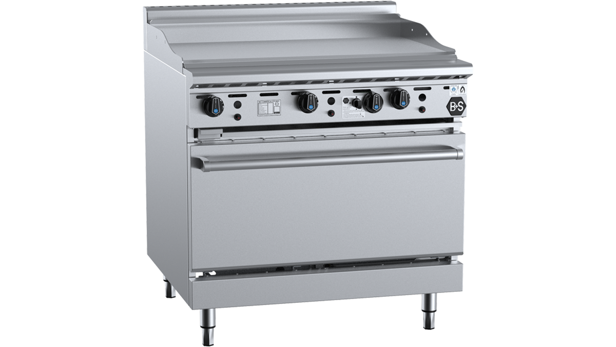 B+S Black OV-GRP9 - 900mm Grill Plate Gas Range with Oven