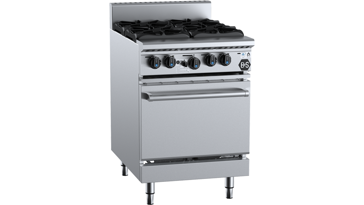 B+S Black OV-SB4 - 600mm 4 Burner Gas Range with Oven