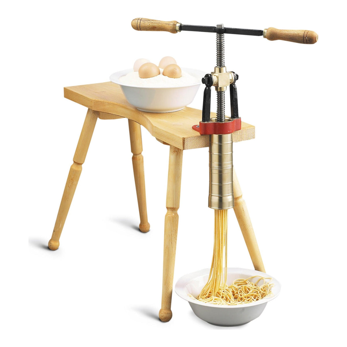 Bottene PMB0001 - Manual Pasta Extruder with 4 Dies and Wooden Bench