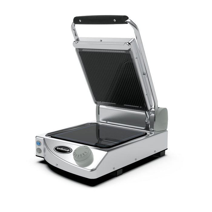 Spidocook SPE-SP010PR - Spidoglass Sandwich Press, Single, Ribbed Top, Smooth Bottom, 250 x 250mm