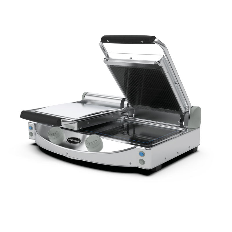 Spidocook SPE-SP020PR / SPE-SP020R - Spidoglass Sandwich Press, Double, Ribbed Top, Smooth Bottom, 2 x 250 x 250mm