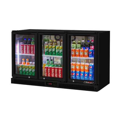 Turbo Air TB13-8H-SWBBB-N / TB13-8H-SWSSS-N - 3 Glass Door Back Bar Fridge 1352mm 246L (Black trim)