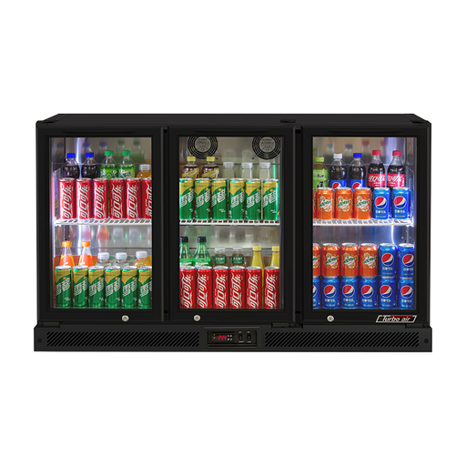 Turbo Air TB13-8H-SWBBB-N / TB13-8H-SWSSS-N - 3 Glass Door Back Bar Fridge 1352mm 246L (Black trim)