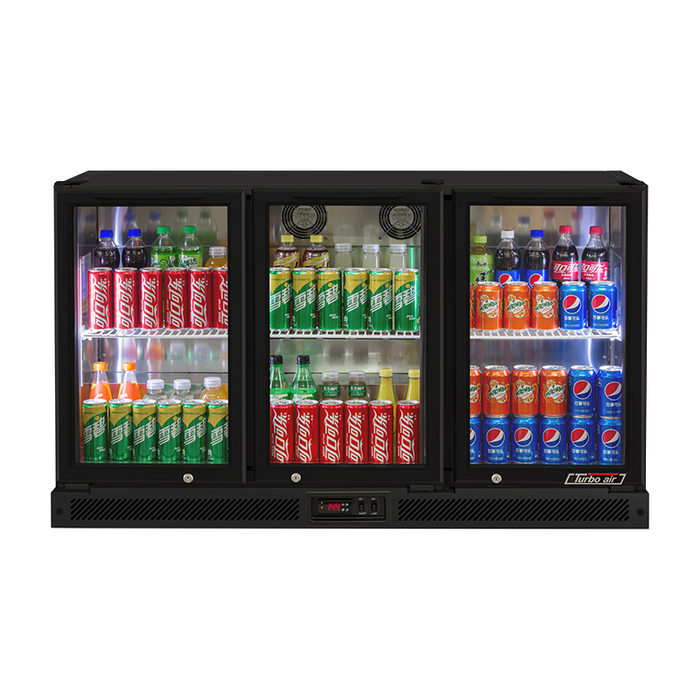 Turbo Air TB13-8H-SWBBB-N / TB13-8H-SWSSS-N - 3 Glass Door Back Bar Fridge 1352mm 246L (Black trim)