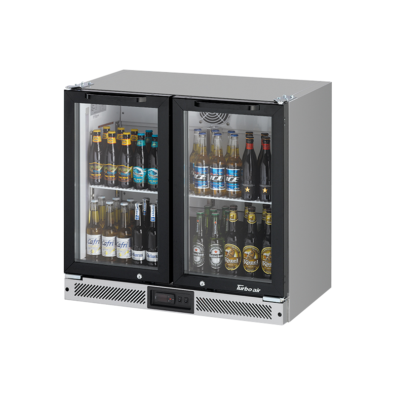 Turbo Air TB9-8H-SWBBB-N / TB9-8H-SWSSS-N - 2 Glass Door Back Bar Fridge 900mm 157L (Black trim)