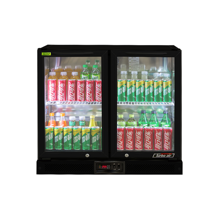Turbo Air TB9-8H-SWBBB-N / TB9-8H-SWSSS-N - 2 Glass Door Back Bar Fridge 900mm 157L (Black trim)