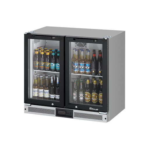 Turbo Air TB9-8H-SWBBB-N / TB9-8H-SWSSS-N - 2 Glass Door Back Bar Fridge 900mm 157L (Black trim)