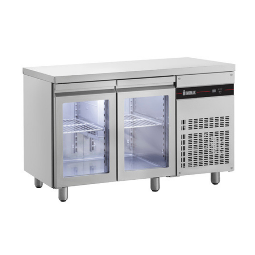 Inomak UBI7134G - Underbench Fridge, 2 Glass Doors, 1345mm
