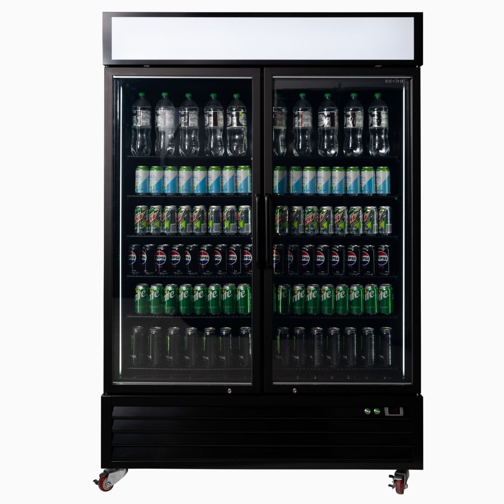 Bromic UC1250GDL-NR - Upright Display Fridge 1266L, 2 Door, Flat Glass, Lightbox, 1370mm