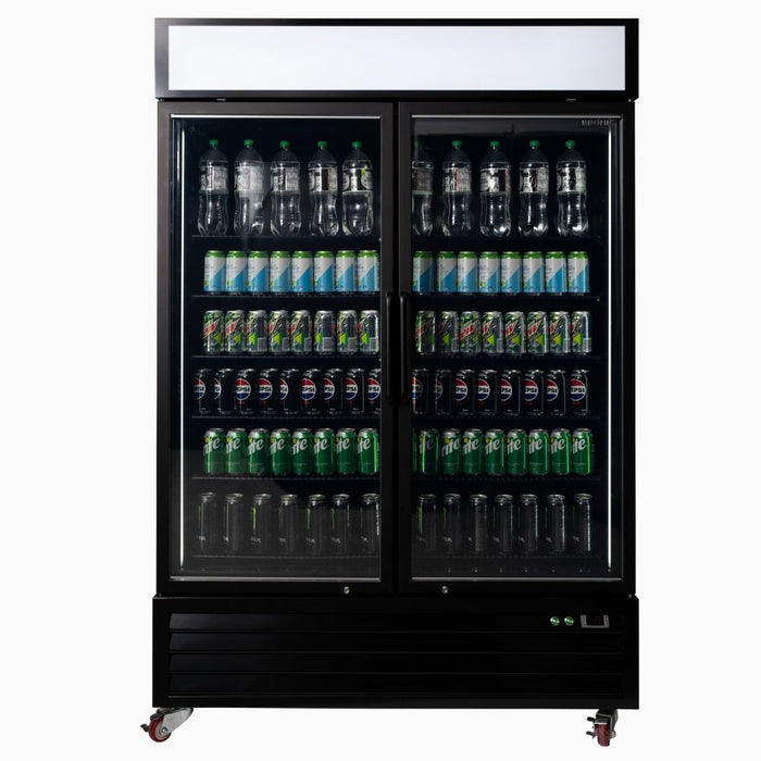 Bromic UC1250GDL-NR - Upright Display Fridge 1266L, 2 Door, Flat Glass, Lightbox, 1370mm